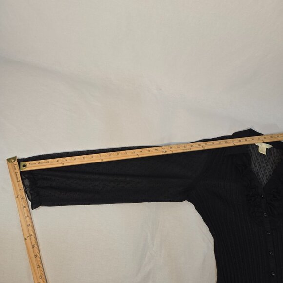 Vintage NEW YORK CITY D. Boho Y2K Black Sheer Pleated Ruffle Shirt Top Size M. - Picture 16 of 16